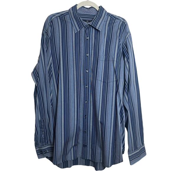 Bugatchi Uomo Blue Striped Button Down Dress Shirt sz XXL EUC - Picture 1 of 8